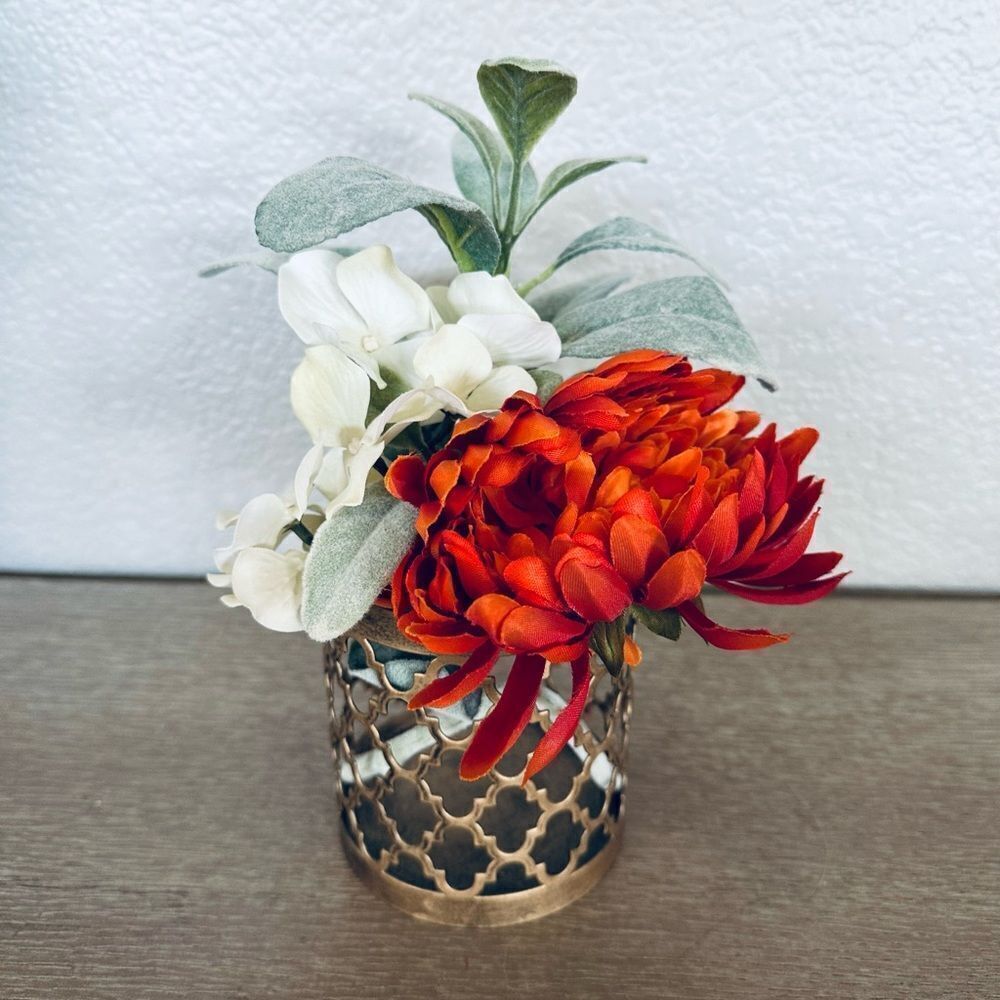 Fall Floral Boho Glam Gold Vase Arrangement